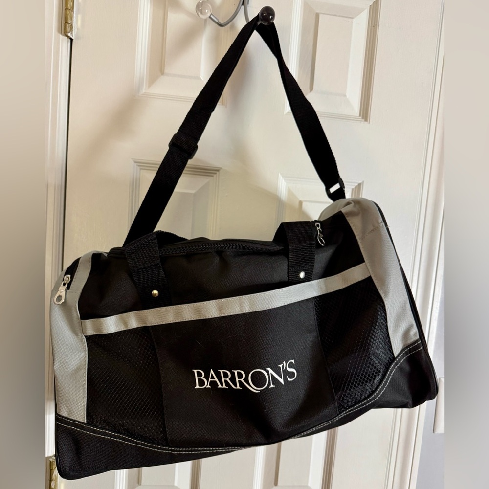 Barrons Black & Grey Duffel Bag Gym Bag Carry on Shoulder Nylon Tote New
